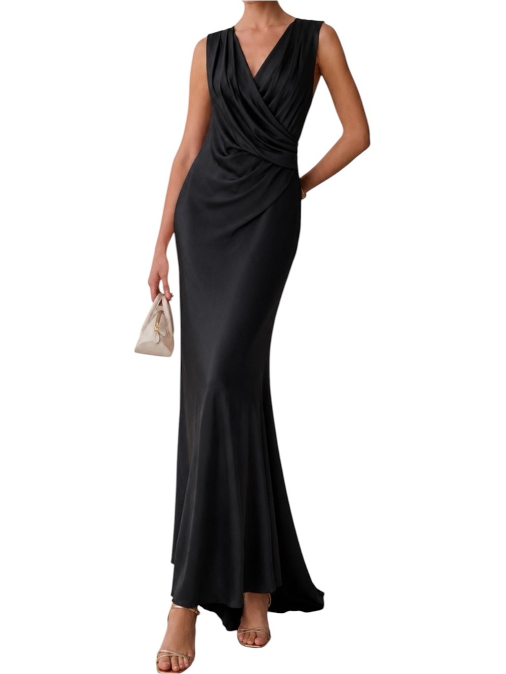Few Moda o.p.t. Black Twist Front Satin Sleeveless Evening Gown NWT